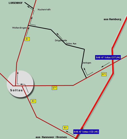 Anfahrt zur Wochenendwohnanlage Luisenhof in Soltau